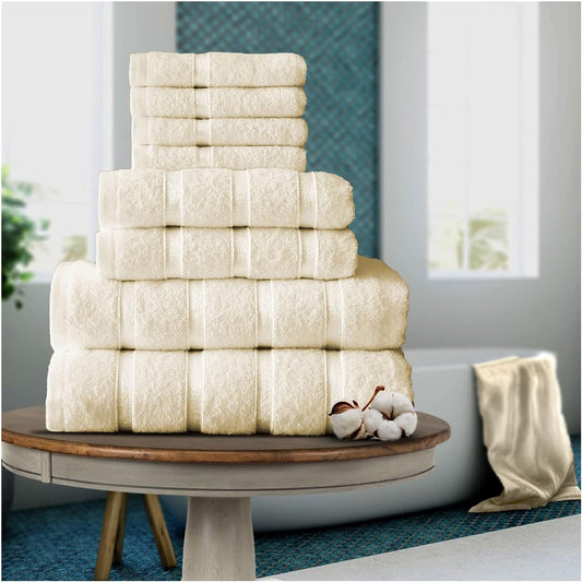 8-Piece Towels Bale Set for Bathroom, Ultra Soft Premium Quality Water Absorbent Towel Gift Sets, 100% Egyptian Cotton, 4X Face 2X Hand 2X Bath Towels, Cream