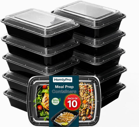 10 Pack 28Oz Black Meal Prep Containers with Lids, Airtight BPA Free Reusable Food Containers, 1 Compartment Stackable Food Storage for Microwave, Freezer and Dishwasher Safe