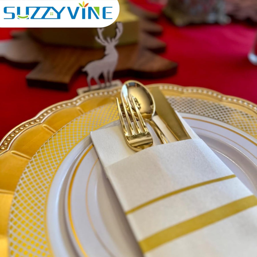 Disposable Dinner Napkins with Built-In Flatware Pocket - Elegant Linen Feel for Wedding Party, Prefolded Silverware Pocket in Gold, 40X40Cm, 50 Pcs