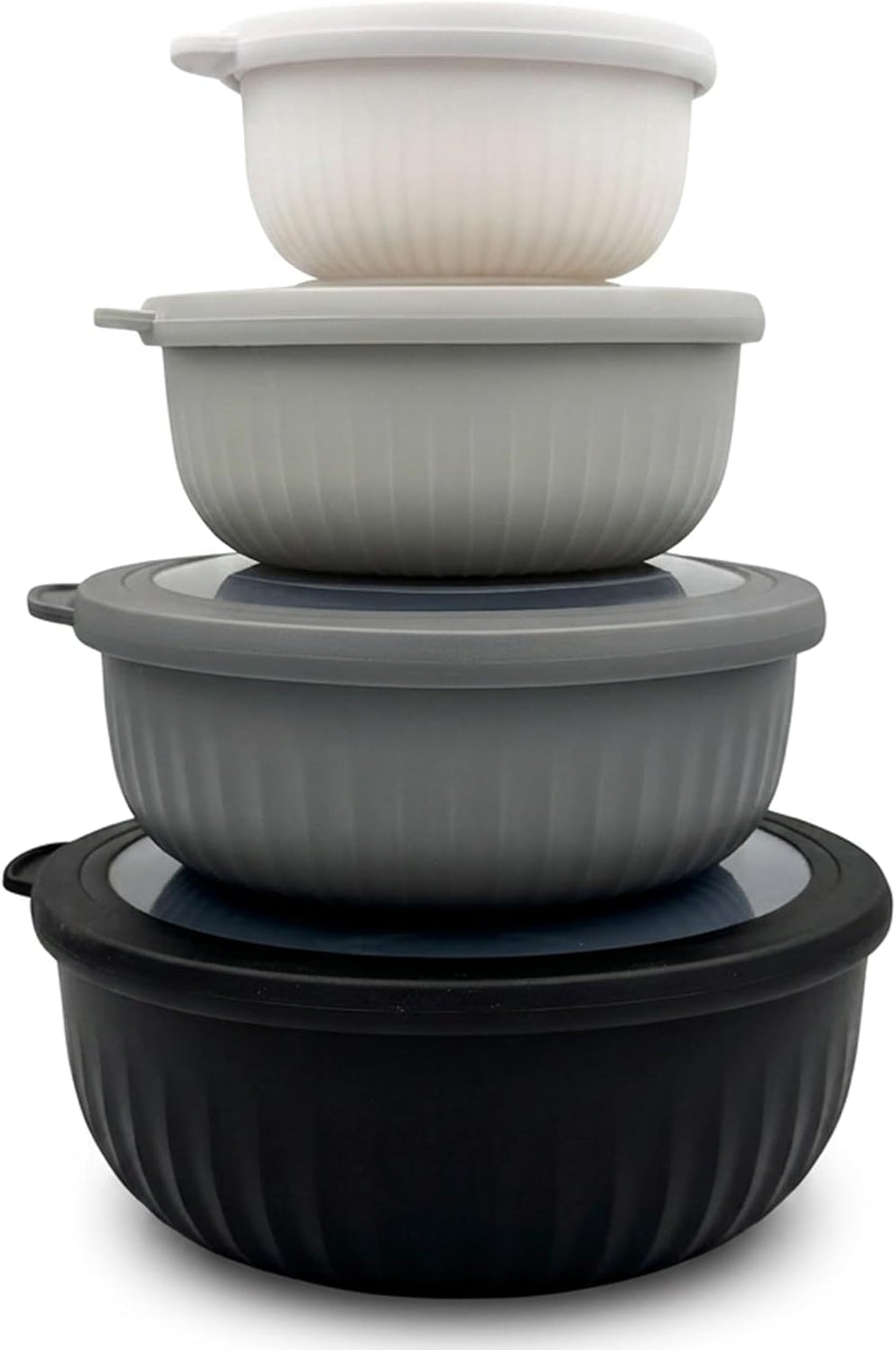 GEM+ | Food Storage Containers Set of 4 with Lids, Airtight Kitchen Storage Bowls, Plastic Food Containers for Meal Prep, Leftovers, Stackable Nesting Food Storage Set (Black)