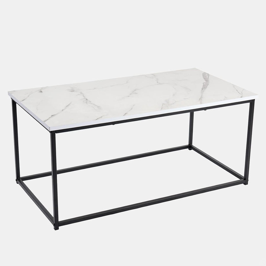 Coffee Tables for Living Room, Decorative Marble Side Table Study Metal Frame Rectangle Long Coffee Table Home Office Centre Table - White, 90 X 48 X 40Cm