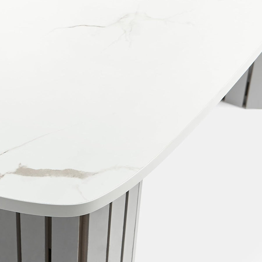 Wooden Coffee Tables for Living Room, White Top Marble Coffee Table Grey Madison Ribbed Wood Frame Decorative Small Centre Table for Home Office, 85 X 40 X 41Cm
