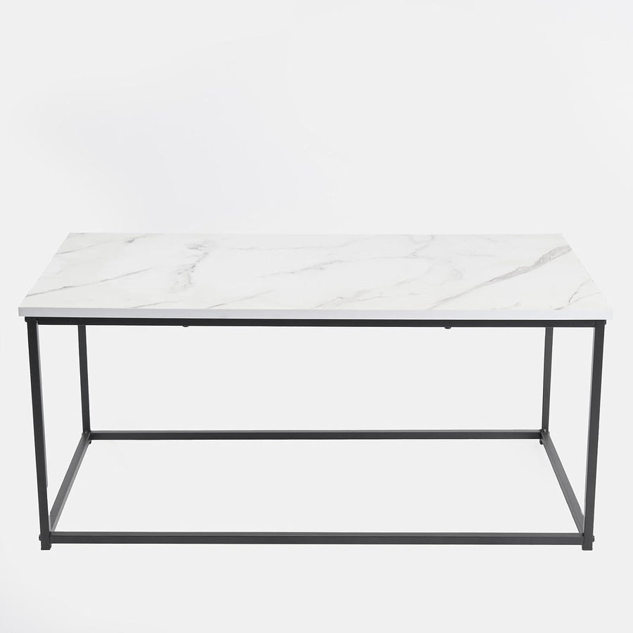 Coffee Tables for Living Room, Decorative Marble Side Table Study Metal Frame Rectangle Long Coffee Table Home Office Centre Table - White, 90 X 48 X 40Cm