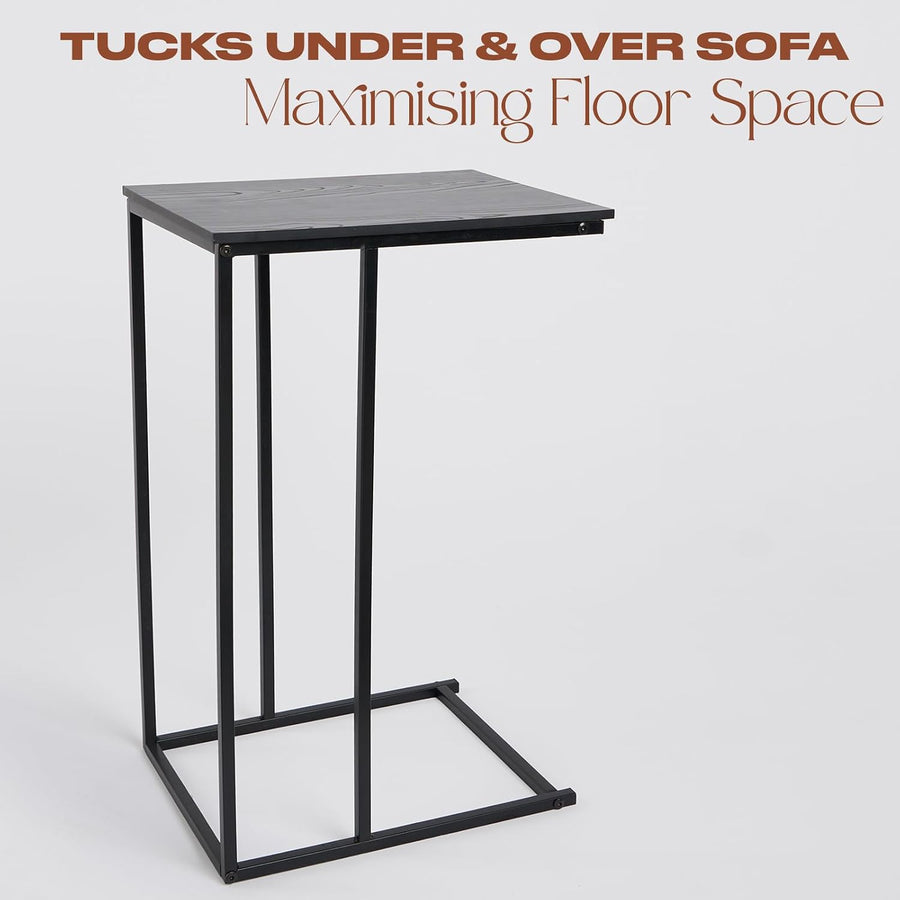 C Shaped Side Table, Sofa Table with Metal Frame Decorative Coffee Tables Space Saving Bedside Tables for Bedroom Living Room Home Office, Black