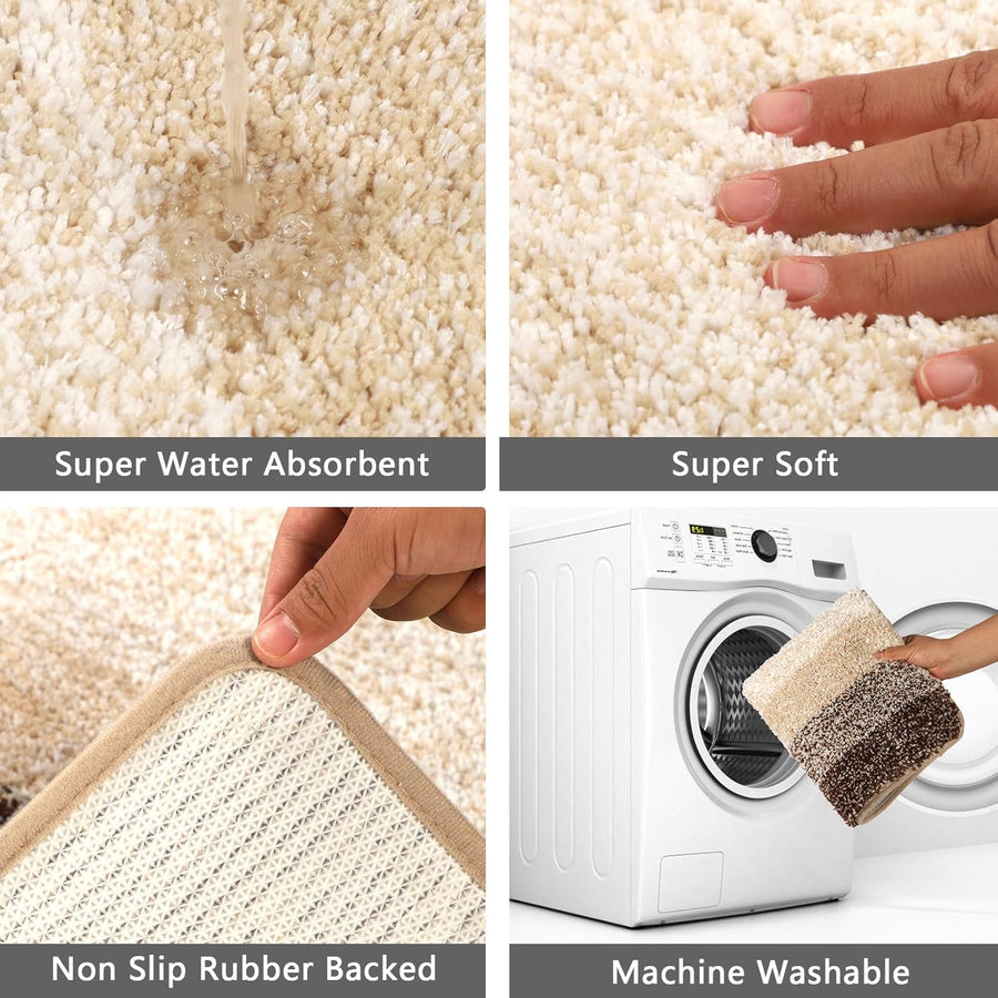 WC Toliet Rug Non Slip Pedestal Mat for Toilet Super Absorbent U Shape Bath Mat Beige Toliet Mat Washable Bathroom Floor Mat for Toilet