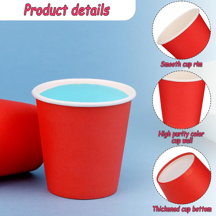 100 Pack 3Oz Red Paper Cups, Small Disposable Bathroom Cups | Mouthwash Cups, Espresso Cups, Small Paper Cups for Birthday Party Picnic Bathroom Supermarket