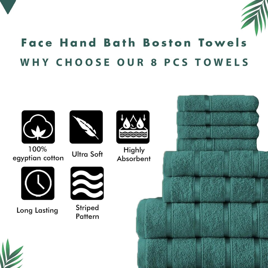 8-Piece Towels Bale Set for Bathroom, Ultra Soft Premium Quality Water Absorbent Towel Gift Sets, 100% Egyptian Cotton, 4X Face 2X Hand 2X Bath Towels, Teal