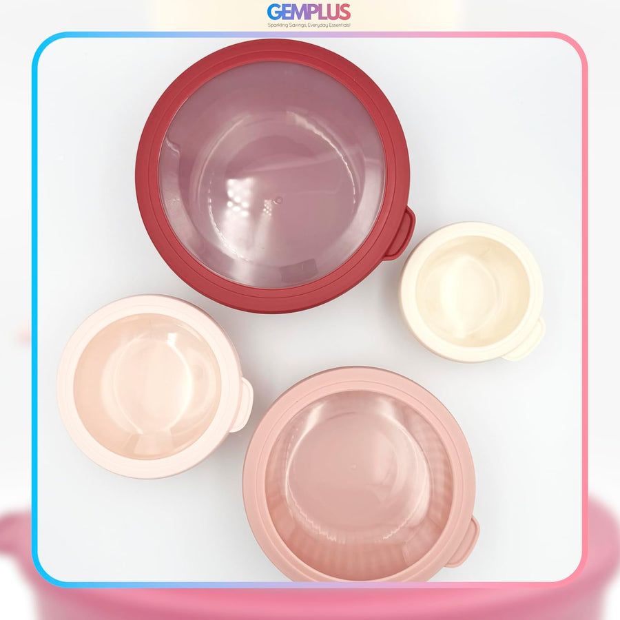 GEM+ | Food Storage Containers Set of 4 with Lids, Airtight Kitchen Storage Bowls, Plastic Food Containers for Meal Prep, Leftovers, Stackable Nesting Food Storage Set (Pink)