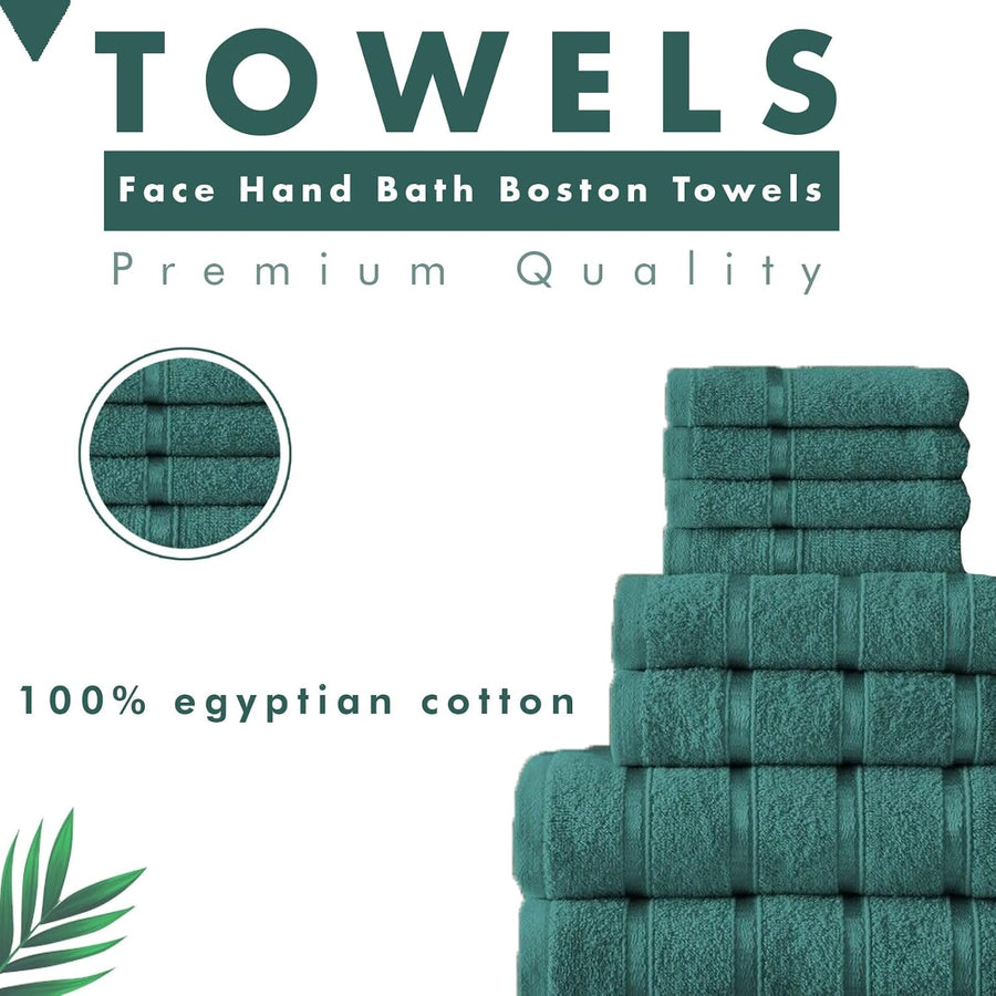 8-Piece Towels Bale Set for Bathroom, Ultra Soft Premium Quality Water Absorbent Towel Gift Sets, 100% Egyptian Cotton, 4X Face 2X Hand 2X Bath Towels, Teal