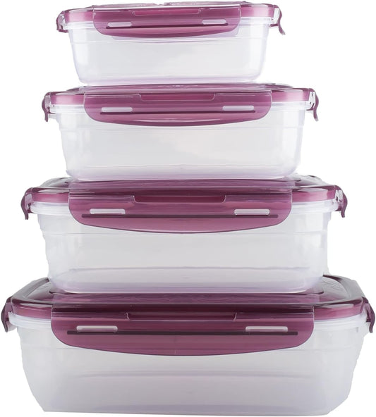 4 Pcs Airtight Food Storage Set, 280Ml/500Ml/1000Ml/1800Ml Food Storage Containers Plastic Food Containers with Lids for School, Work, Microwave, Reusable