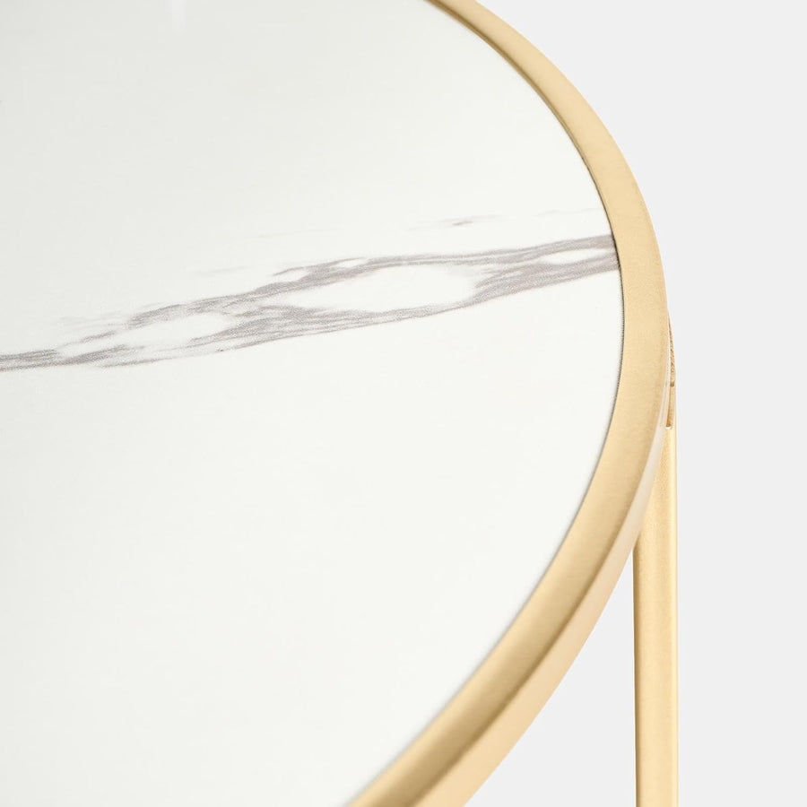Marble Nest of Tables Set of 2, Stacking Side Tables Living Room Stylish Decorative Coffee Table Sturdy Metal Frame Easy Assembly round End Table, White/Gold
