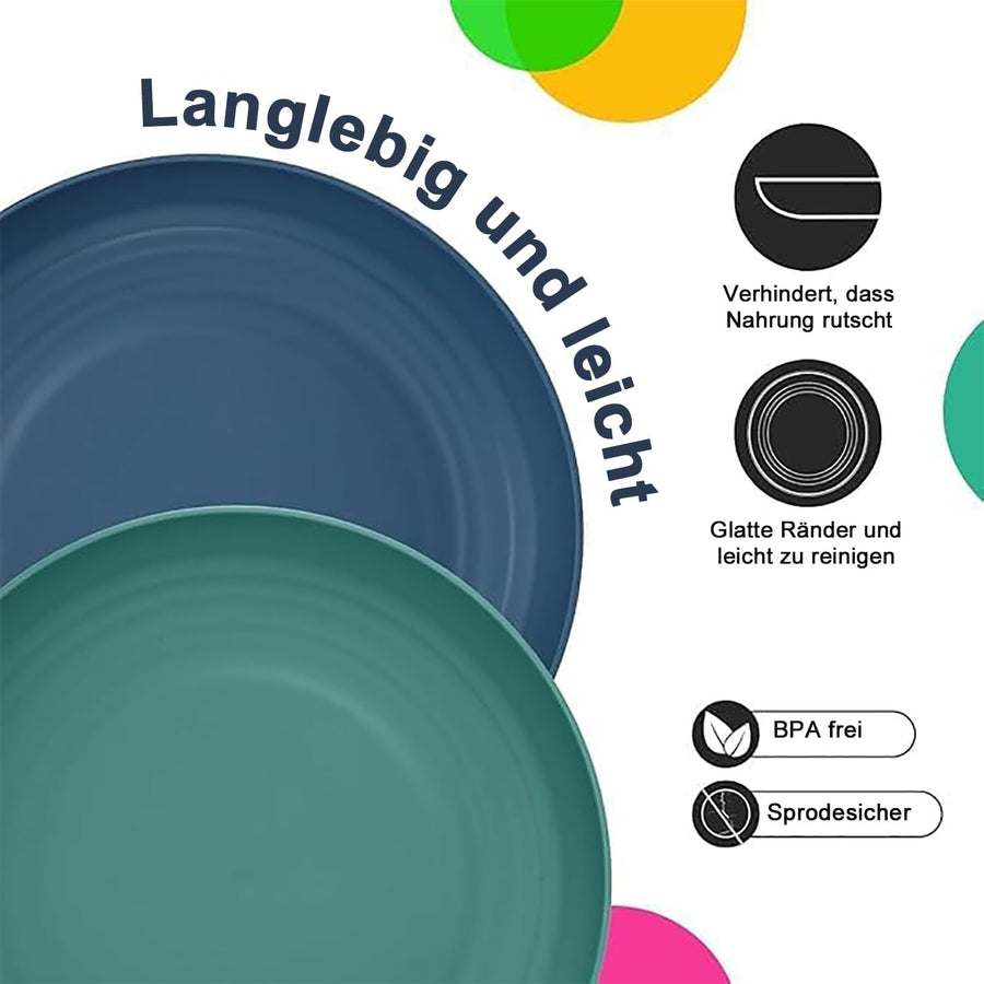 Reusable Plastic Plates Set of 8 Unbreakable Plates Set 9 Inch | Dishwasher & Microwave Safe Plate Set - Lightweight Dinner Plates for Kitchen & Outdoor, Camping Plates (Vivid Mix)