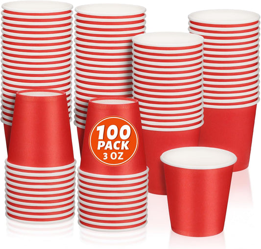 100 Pack 3Oz Red Paper Cups, Small Disposable Bathroom Cups | Mouthwash Cups, Espresso Cups, Small Paper Cups for Birthday Party Picnic Bathroom Supermarket