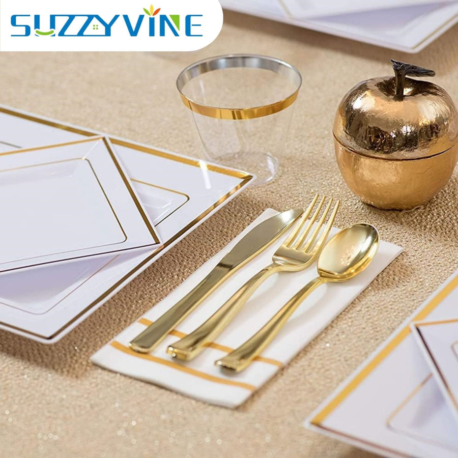 Disposable Dinner Napkins with Built-In Flatware Pocket - Elegant Linen Feel for Wedding Party, Prefolded Silverware Pocket in Gold, 40X40Cm, 50 Pcs