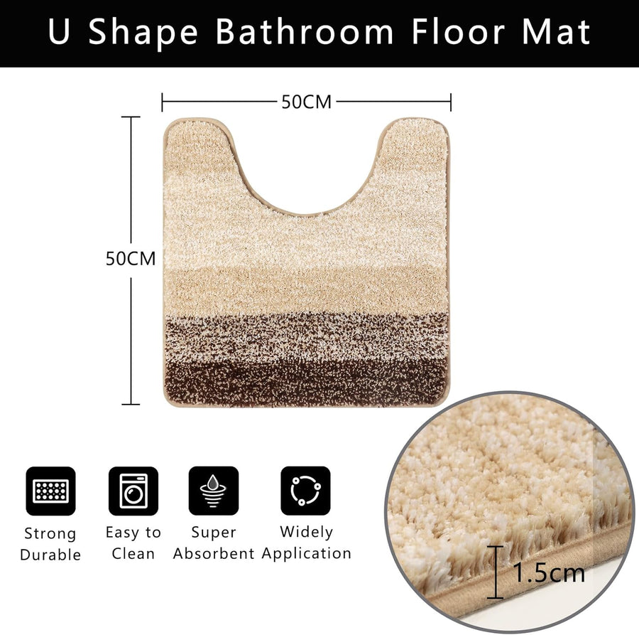 WC Toliet Rug Non Slip Pedestal Mat for Toilet Super Absorbent U Shape Bath Mat Beige Toliet Mat Washable Bathroom Floor Mat for Toilet