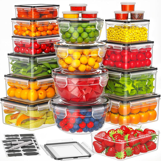 42Pcs Food Storage Containers with Lids(21 Tubs & 21 Lids), Airtight Plastic Meal Prep Containers with Labels & Pen, Leakproof Food Containers for Kitchen, Bpa-Free, Microwave Dishwasher Safe